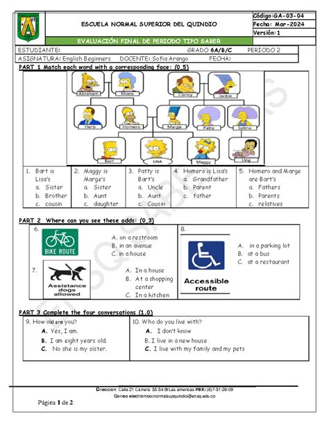 BEGINNERS ENGLISH TEST FOR YOUNG LEARNERS VOCABULARY, GRAMMAR, READING ...