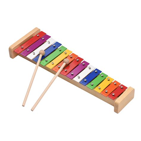 15 Note Glockenspiel Xylophone Wooden Base Colorful Aluminum Bars with ...