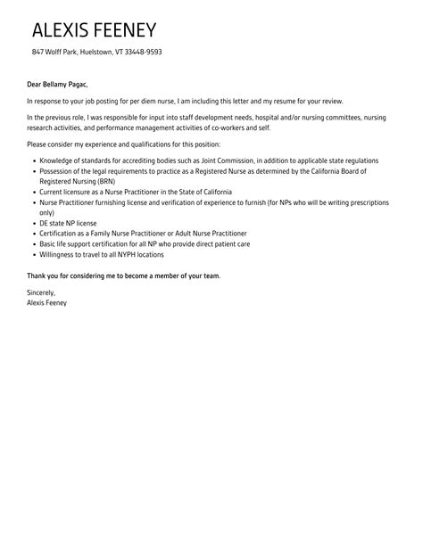 Per Diem Nurse Cover Letter | Velvet Jobs