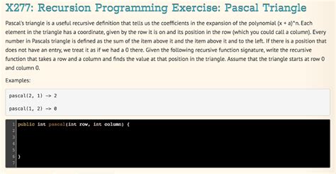 Solved Pascal Triangle Pascal's triangle is a useful | Chegg.com