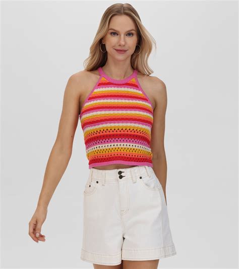 Women's Crochet Striped Halter Neck Tank | The Frye Company