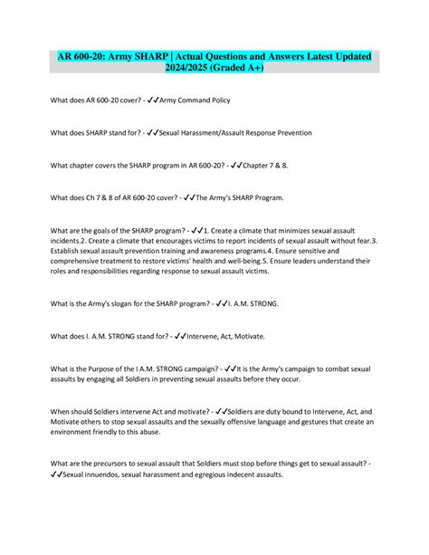 AR 600-20: Army SHARP | Actual Questions and Answers Latest Updated ...