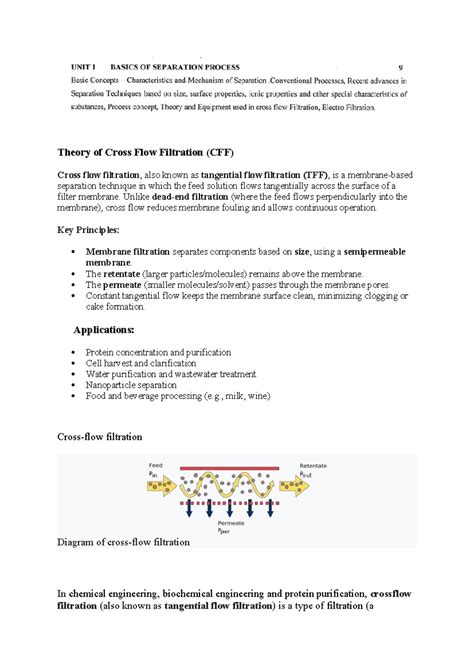 CFF Theory: Cross Flow Filtration Principles & Applications - Studocu