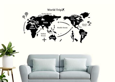 Rawpockets World Trip Map Self Adhesive Wall Sticker : Amazon.in: Home ...
