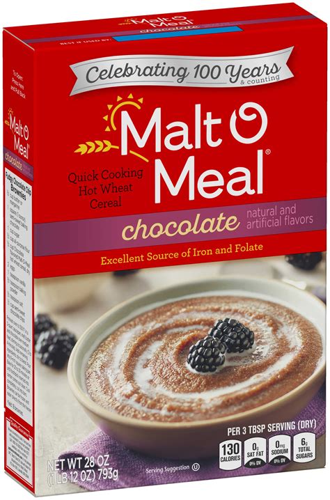 Malt-O-Meal Chocolate Hot Wheat Cereal, 28 oz, High Fiber, Calcium, 12 ...