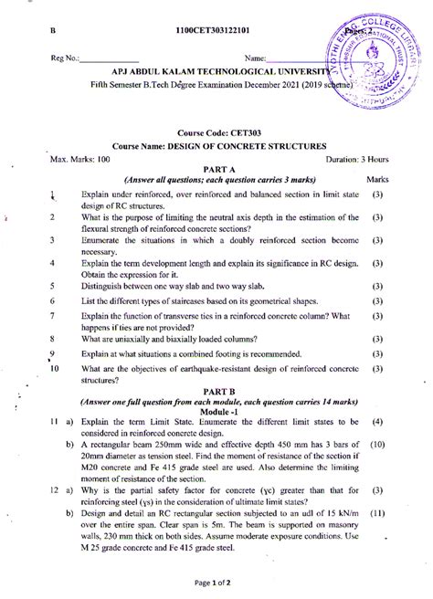 CET303 Design OF Concrete Structures, December 2021-1 - B RegNo.: APJ ...