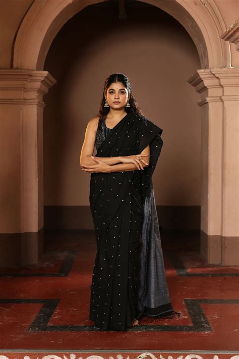 Handloom Black Polka Pure Cotton Jamdani Saree