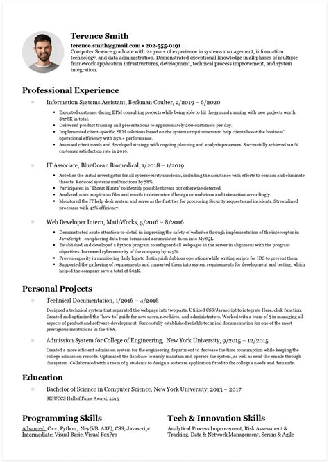 Computer Science Resume Example 的图像结果