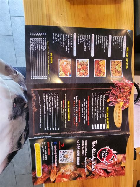 Menu at The Moody Crab restaurant, Decatur