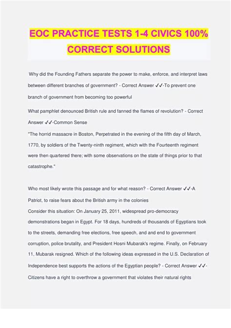 EOC PRACTICE TESTS 1-4 CIVICS 100% CORRECT SOLUTIONS - Civics EOC ...