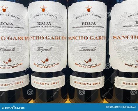 Closeup of Sancho Garces Rioja Tempranillo Red Wine Bottles in Shelf of ...