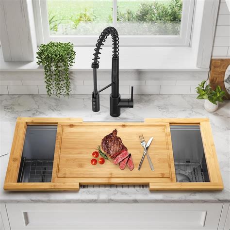 Bamboo Expandable Over The Sink Cutting Board with Juice Groove for ...