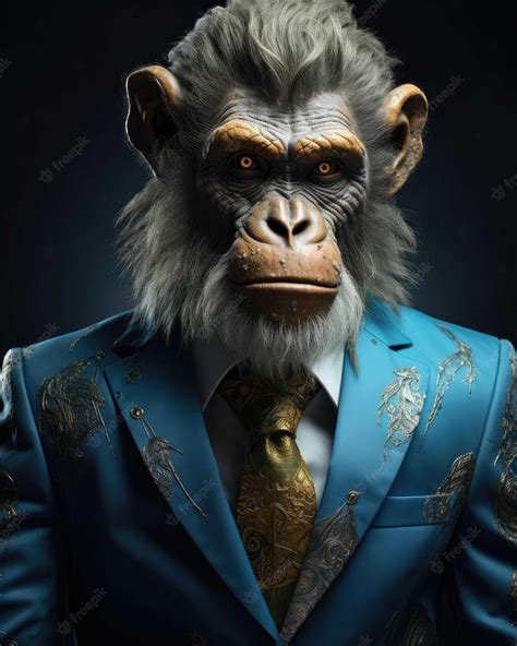 Premium Photo | 3d monkey with a human body looking serious wearing a ...