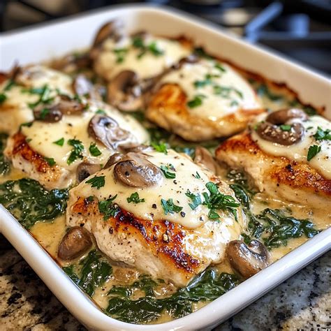 Chicken, Spinach and Mushroom Bake
