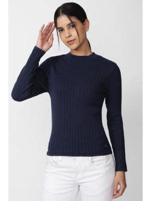 Buy Van Heusen Women Navy Solid Plain Casual Round Neck T-shirts Online