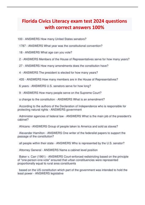 Florida Civics Literacy exam test 2024 questions with correct answers ...