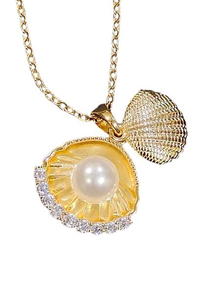 SeaShell Charm Pendant Necklace for Women and Girls, White Oyster Pearl ...