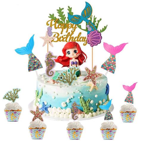 Buy WELLXUNK Mermaid Party Cupcake Toppers, 32 Pieces Mermaid Cake ...