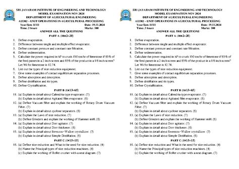 AI3302 Model Question Paper - Unit Operations in Agricultural ...