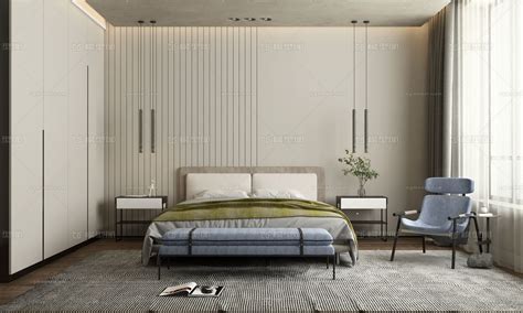 现代 卧室 休闲椅 绿植 床品 陈设 边几模型-卧室模型库-3ds Max(.max)模型下载-cg模型网