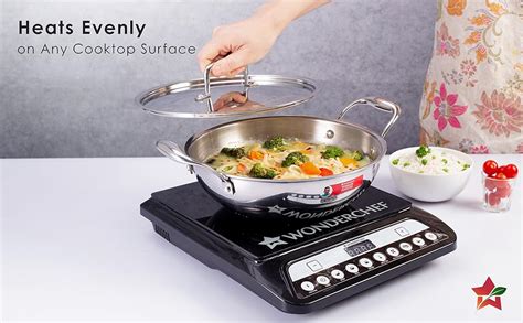 Wonderchef Nigella Tri-ply Stainless Steel 24 cm Kadhai with Lid | 2.2 ...