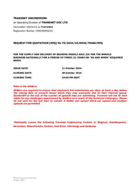 Fillable Online Request for Quotation for the Supply and Delivery of ...