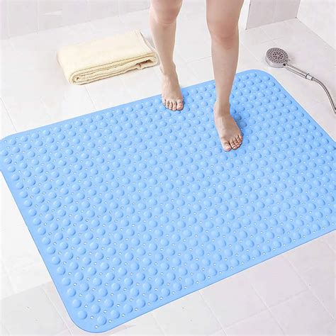 AntiSlip Shower Mat for Bathroom Floor Blue, 80x120 cm (SoftPebble)