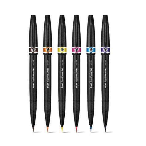 Pentel Extra Fine Tip Sign Brush Pen for Artist(Pack of 6) - SCOOBOO ...