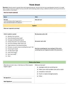 Image result for Behavior Think Sheet