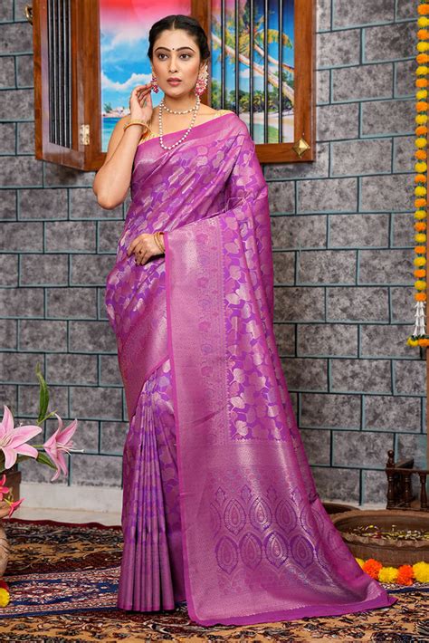 Captivating Purple Kanjivaram Silk Saree With Ravishing Blou