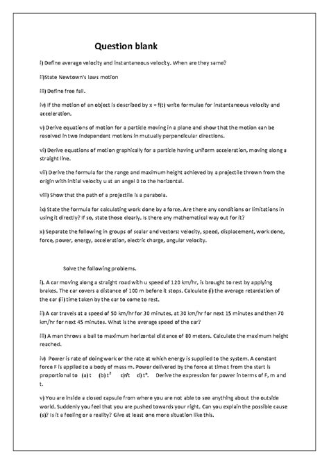 11STD HSC Physics: Concepts of Motion, Forces, and Projectile Analysis ...