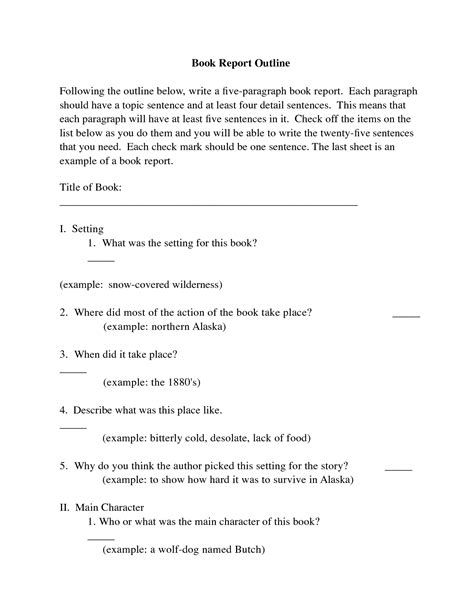 Book Report Outline Following the outline below, write a | Book review ...