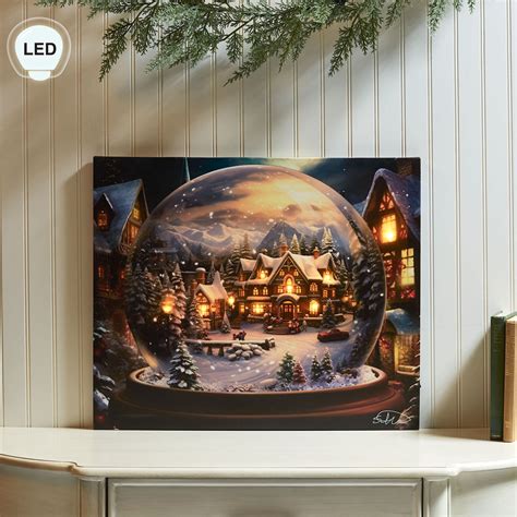 Snow Globe Magic II Winter Village LED Lighted Canvas Wall Art