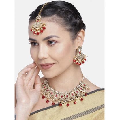 Generic Women's Rose Gold Plated Alloy Necklace & Earings Set (Red ...