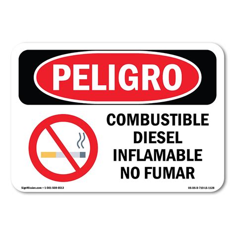 OSHA Danger Sign - Diesel Fuel Flammable No Smoking Spanish | Plastic ...