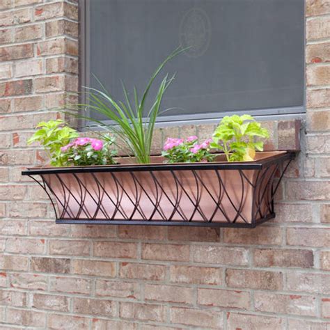 Copper Window Box Planter with Lattice Frame | Window planter boxes ...