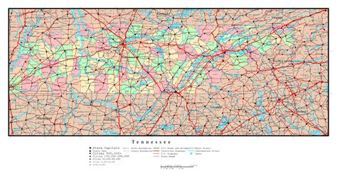 Large detailed administrative map of Tennessee state with roads ...