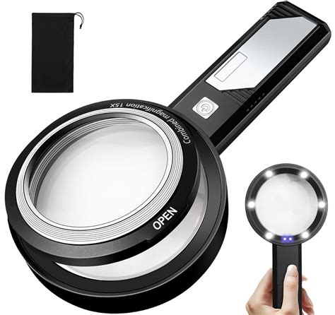 Magnifying Glass with Light 6X 9X15X Combined Illuminated Magnifier 6 ...