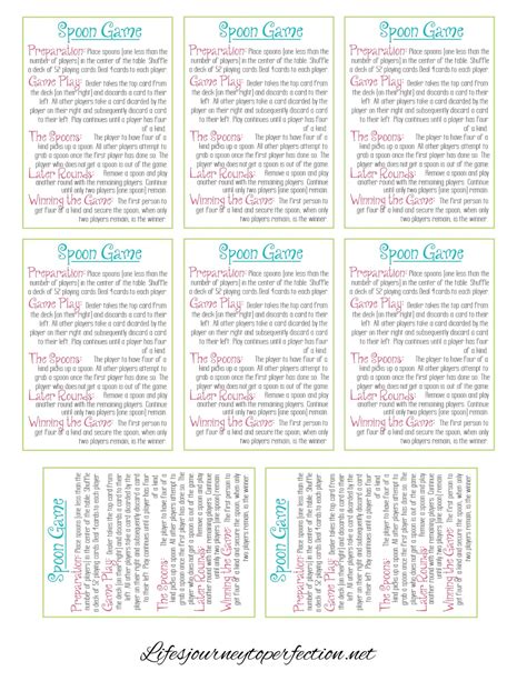 Life's Journey To Perfection: Family Game Time!! Spoon's Game printable