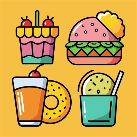 Illustration of a burger a cake a donut and a drink | Premium AI ...