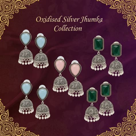 Oxidised Silver Jhumka Earrings Vintage Style Traditional - Asp Fashion ...