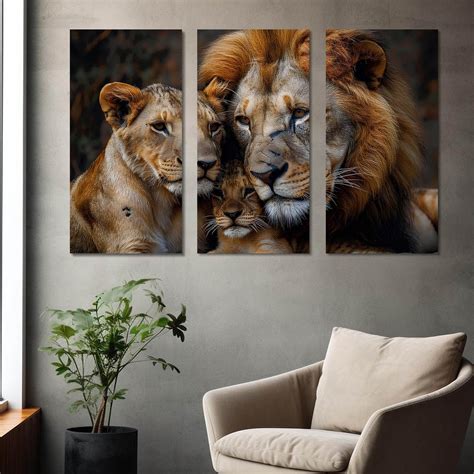 Cozy Lion Family Wall Art – 3 Panel Canvas | Artbyusuf