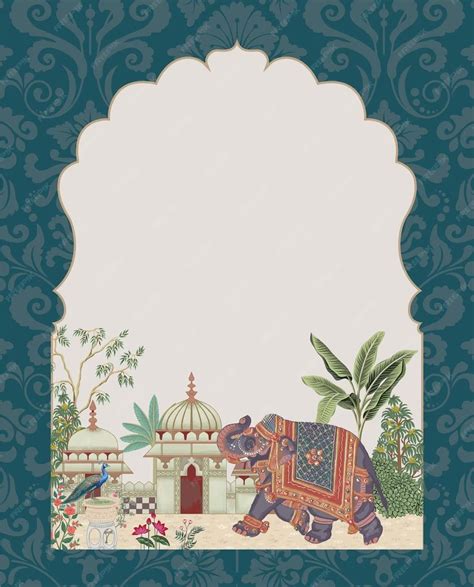 Traditional Mughal Garden Arch Palace with Elephant and Peacock ...