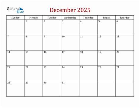 December 2025 Simple Calendar