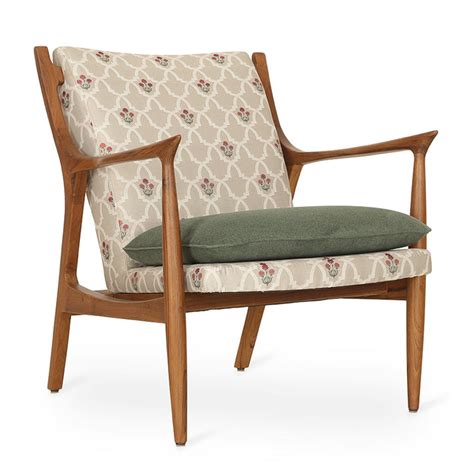 Craff - Teak Lounge Chair, Printed Fabric | Alankaram