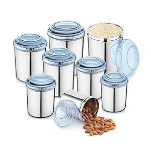 Buy JENSONS - JEN-C8-B-025 8 PCS Stainless Steel Canister Set with Blue ...