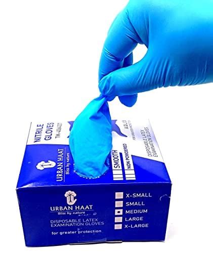 URBAN HAAT Powder-Free Nitrile Gloves (Pack of 50) Medium,Blue : Amazon ...
