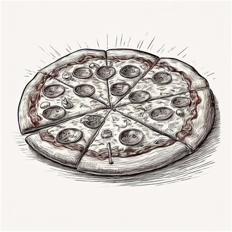 Pizza drawing in sketch style on a pure white background | Premium AI ...