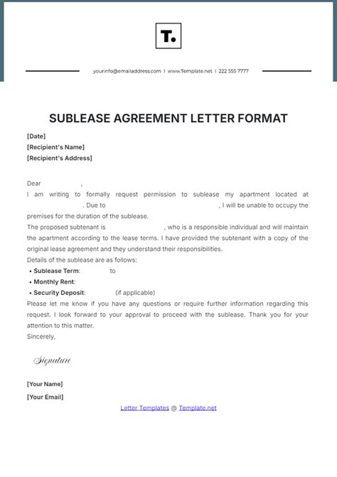Free Sublease Agreement Letter Format Template to Edit Online