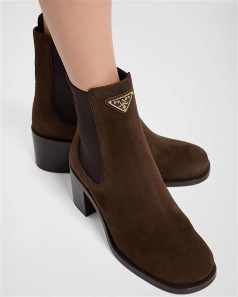Dark Brown Suede Booties | PRADA